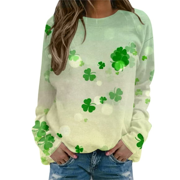 VBARHMQRT Black Hoodies Woman Womens St Patricks Day Prints Long Sleeve O Neck T Shirt Top