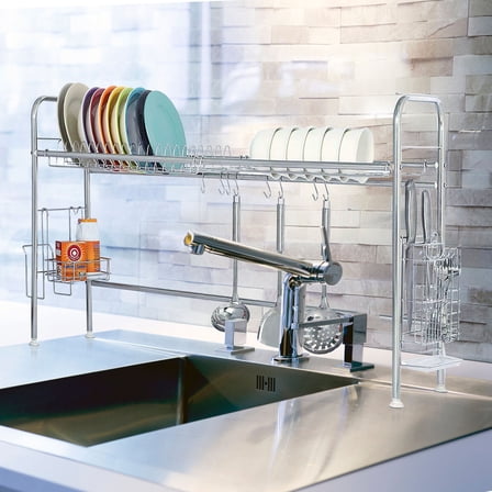 Large Stainless Steel Over The Sink Dish Drying Rack for Kitchen Counter Silver