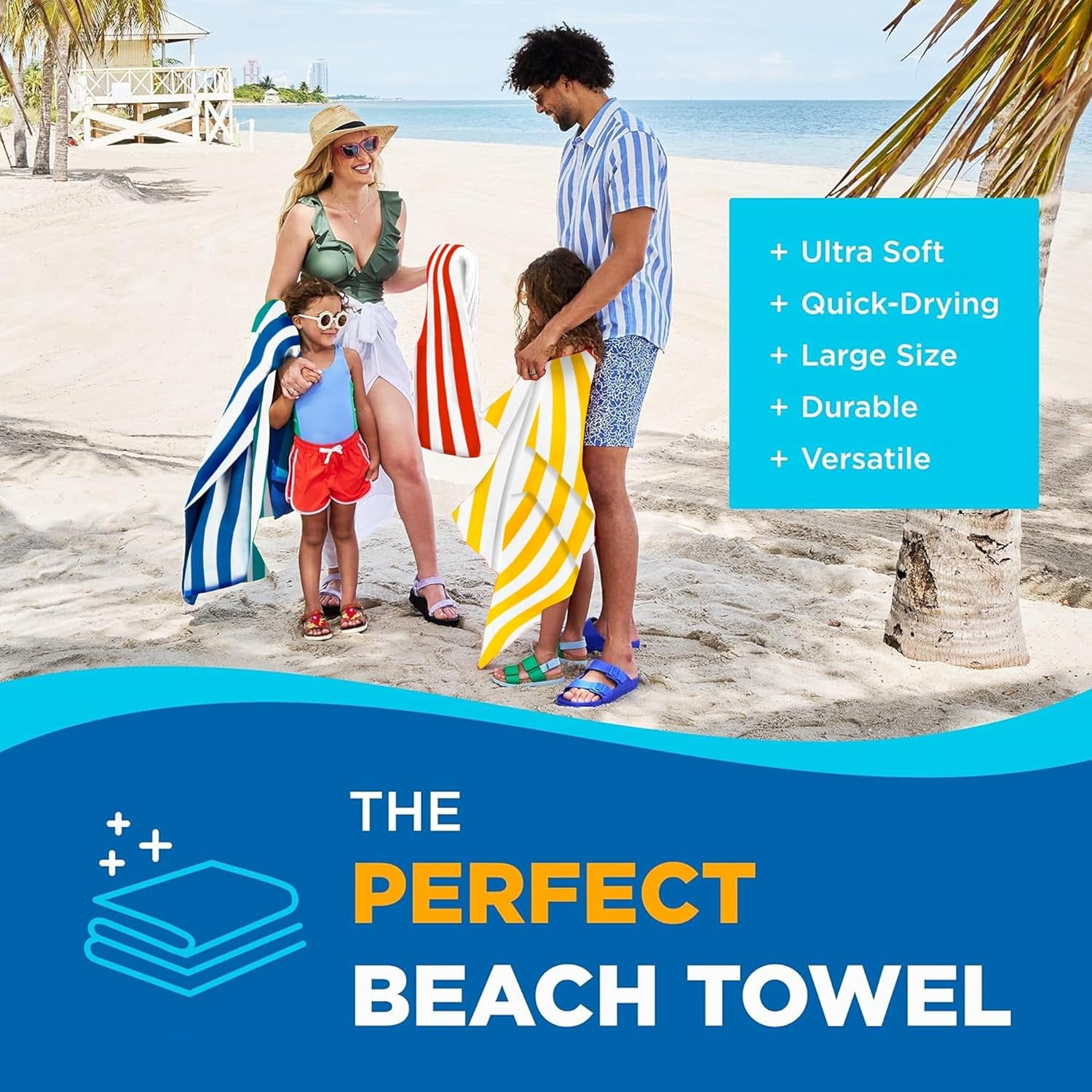 Kaufman - Bright Colored Beach Towels | 100% Cotton Oversized Large Beach Towel | Cabana Striped Towels for Beach/Pool/Hot Tub | Lightweight Velour Beach Towels Set | 30" x 60" | 12 Pack