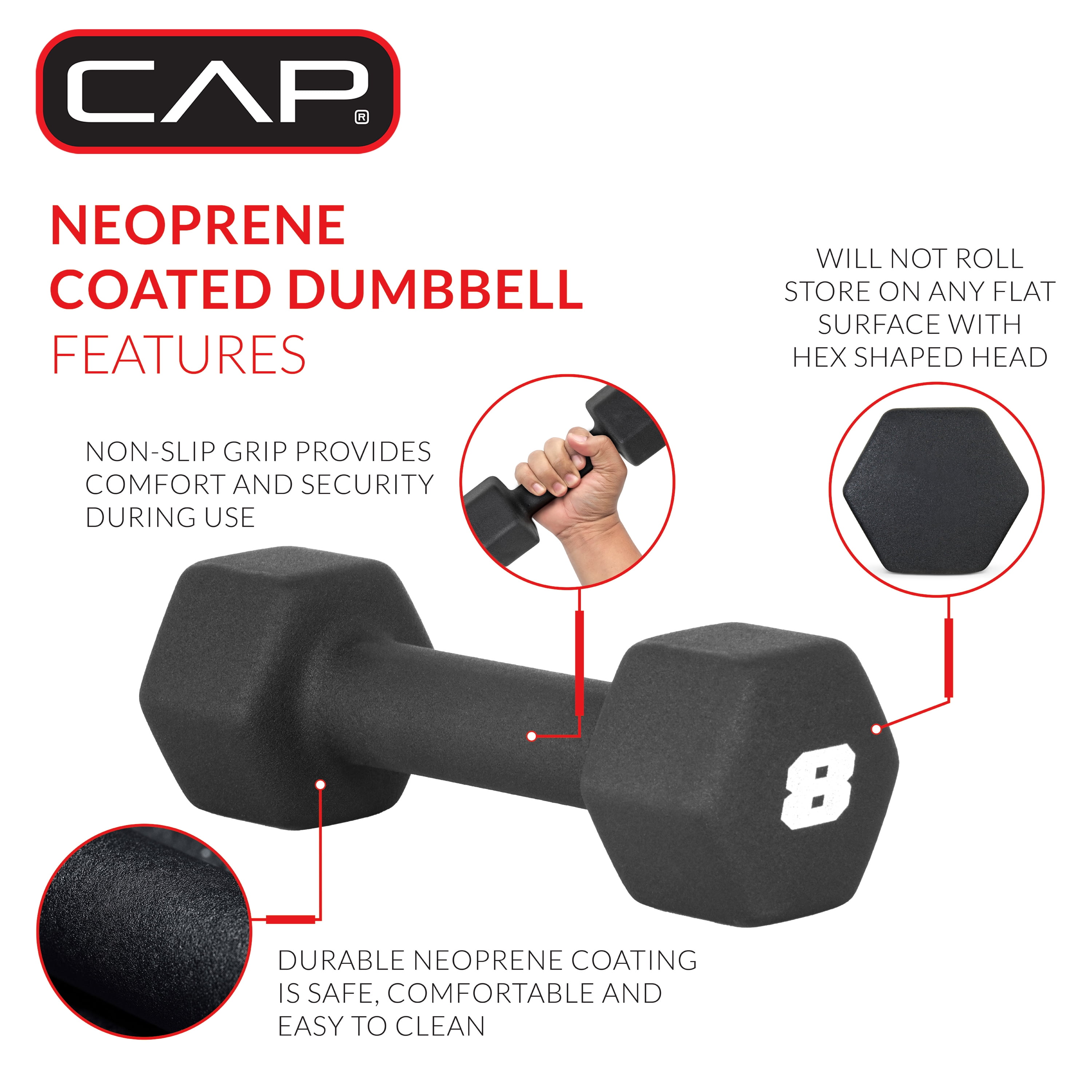 CAP Barbell 32 lb Neoprene Dumbbell Set with Rack, Black