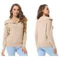 thumbnail image 5 of Taigaofy Women's Half Zip Sweaters Casual Long Sleeve V-Neck Collar Ribbed Knitted Slouchy Pullover Tops Khaki S, 5 of 7