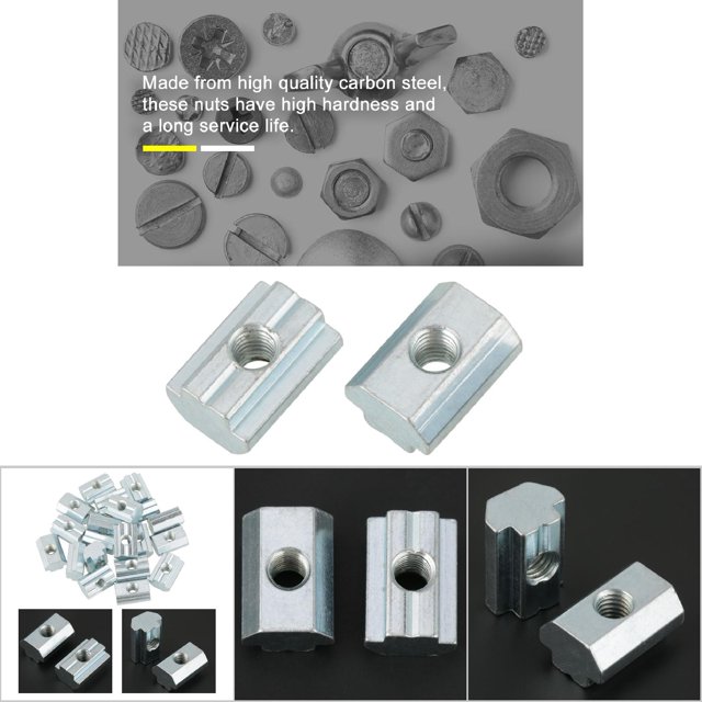 Carbon Steel Sliding T Slot Nut, Zinc Plated, 20pcs, Rust Resistance, Convenient Connection for AluminumAccessories