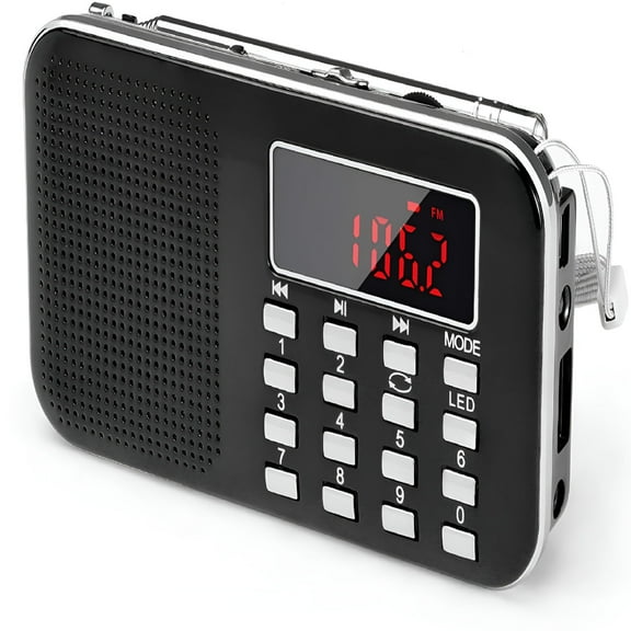 GJX 2026 New Mini Portable Radio Am Fm Pocket Radio with Led Flashlight,Digital Radio Speaker Support Micro Sd/Tf Card/Usb,Auto Scan Save,1200Mah Rechargeable Battery Operated