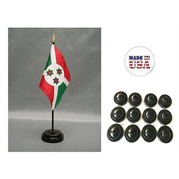 Box of 12 Burundi 4"x6" Miniature Desk & Table Flags Includes 12 Flag Stands & 12 Burundian Small Mini Stick Flags