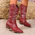 thumbnail image 1 of XIMIN Women Cowboy Boots Cowgirl Western Pointed Toe Boots Pull on Boots with Chunky Heel Fashion Embroidery Stitched Chunky Heel Mid Calf Rodeo Boots, 1 of 7