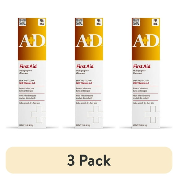 (3 pack) A+D First Aid Ointment, Dry Skin Moisturizer and Skin Protectant with Vitamins A & D, 1.5 oz