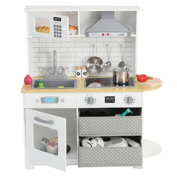 Yeshouse Juego de cocina para niños, niños de madera juego de cocina Playset Chef juego de fantasía para niños pequeños con luces y sonidos reales niños de regalo de 3 años o más