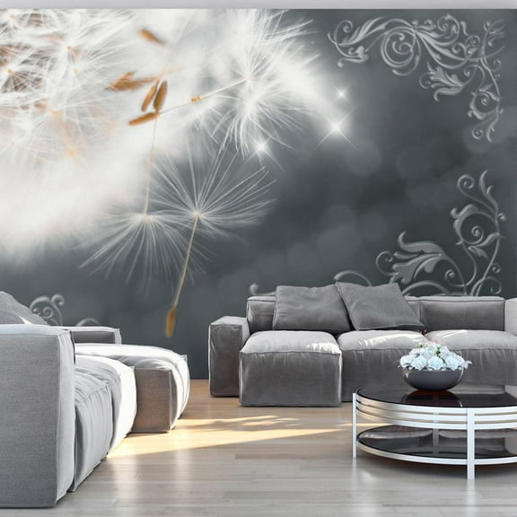 Tiptophomedecor Botanical Wallpaper Wall Mural - Dandelions On Grey Background