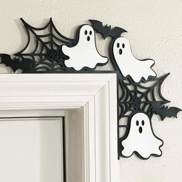 Decoraciones para puertas de Halloween, 1 pieza de madera con forma de calabaza, fantasma, bruja, letrero para esquinas de puertas de Halloween, adorno para el hogar, la oficina, festival, decoración