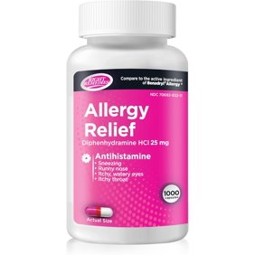 Allergy Relief, Antihistamine, Diphenhydramine HCL 25mg, Relieves Seasonal Indoor or Outdoor Allergies, Runny Nose, Sneezing Allergy Relief (1000 Capsules)