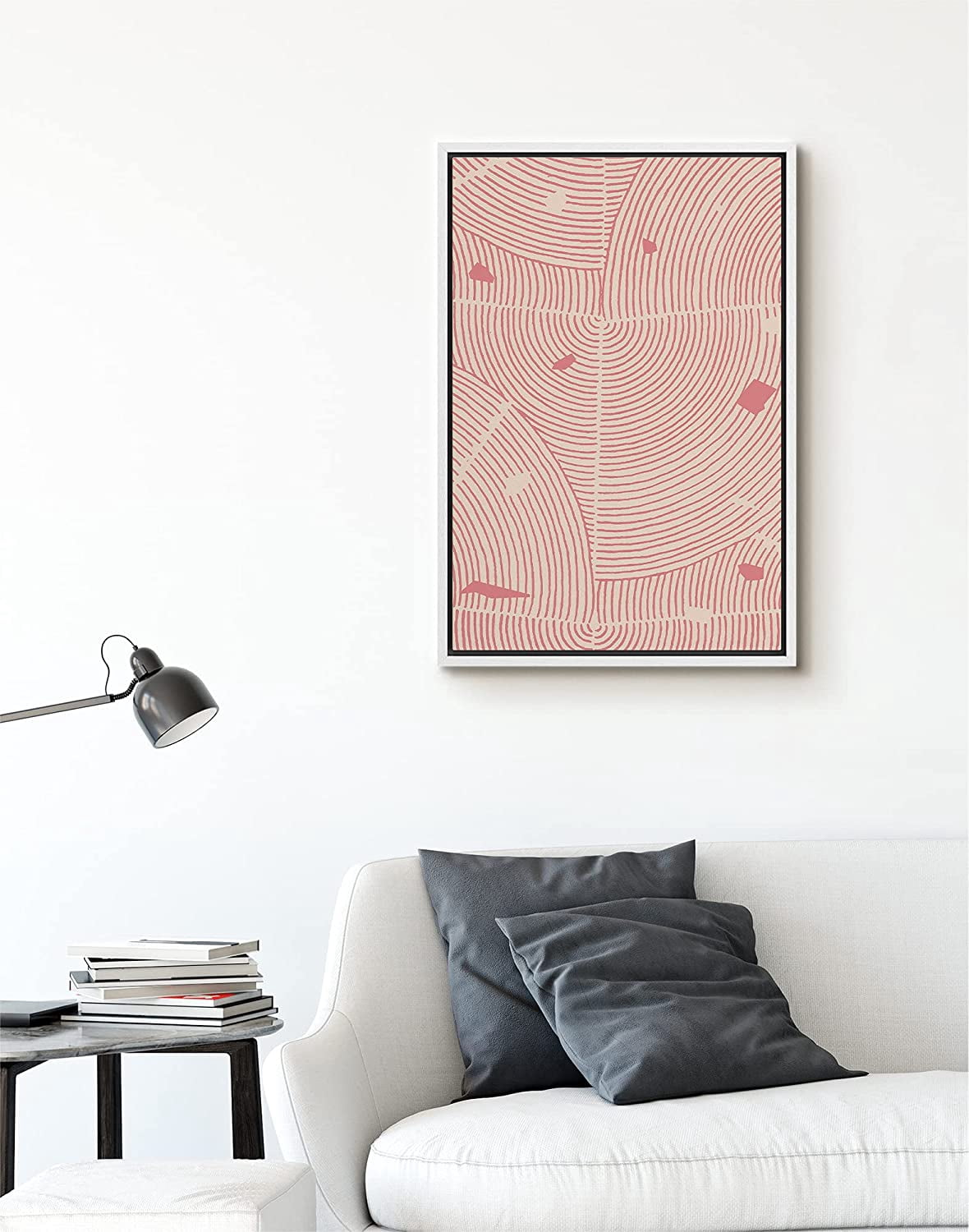 PixonSign Framed Canvas Print Wall Art Pink Swirling Print with Pink Flakes Geometric Shapes Illustrations Modern Art Minimalist Dramatic Multicolor for Living Room, Bedroom, Office - 16"x24" White