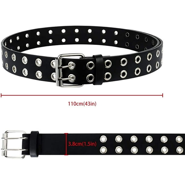 Cinturón Punk Y2K Para Mujeres Y Hombres, Cinturón De Metal Plateado Con Ojales, Cinturón De Cuero, Remaches Ajustable, Cinturón De Cincha Ajustable, Cinturón De Remache De Hip Hop, Negro