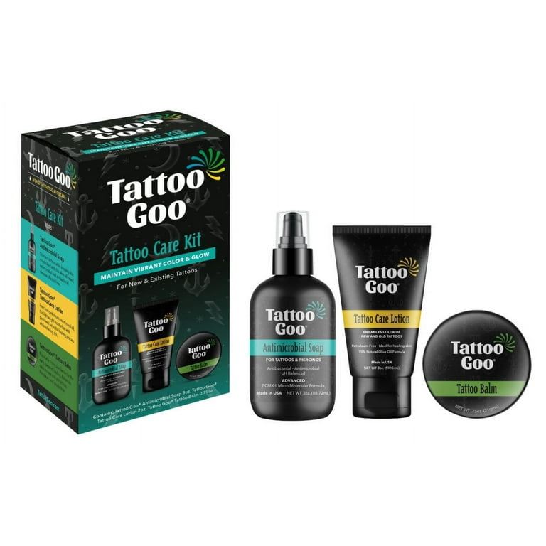Tattoo Goo Tattoo Care Kit with Antimicrobial Soap, Tattoo Balm & Tattoo  Lotion