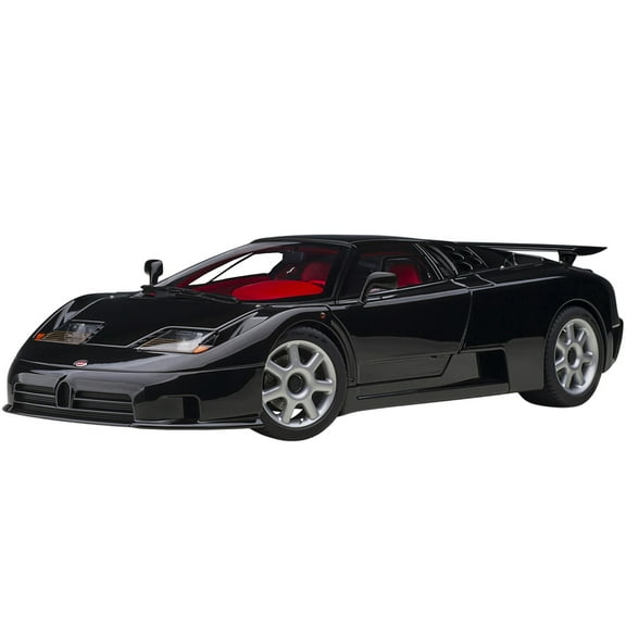 Bugatti EB110 SS Super Sport Nero Vernice Black with Red Interior and Silver Wheels 1/18 Model Car by Autoart
