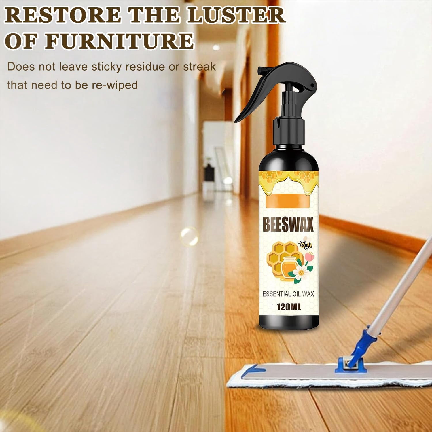Beeswax Wood Polishing Spray, Beeswax Furniture Polish, Floor Polish, Beewax Care Restorer for Living Rooms,Kitchens,Wood Furniture Floors (2)