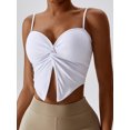 thumbnail image 2 of Arvbitana Women's Slim Yoga Cami Tops Solid Color Front Twist V-neck Vest Sleeveless Spaghetti Strap Slit Show Navel Cropped Camisole Party Streetwear, 2 of 6