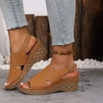 thumbnail image 2 of Platform Wedges Heels for Women Comfy Orthopedic Sandals Open Toe Splice Leather Back Strap Walking Shoes Brown Size 6.5, 2 of 7