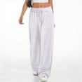 thumbnail image 2 of Women's Wool Wide-Leg Sweatpants with Internal Drawstring High Waist - Winter Warm Straight-Cut Sports Pants with Pockets for Comfortable Athletic and Casual Wear,White,M, 2 of 4