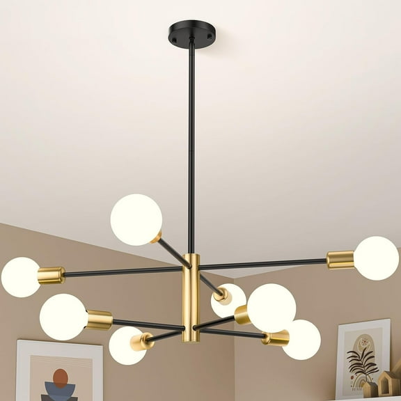 Antoten Modern Sputnik Chandelier 8 Lights Height Adjustable Ceiling Light Fixture Mid-Century Modern Gold Chandelier