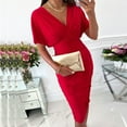 thumbnail image 2 of Vestidos envolventes de cadera de manga corta con cuello en V para adelgazar sólidos sexy de verano para mujer Fridja yut3394, 2 of 8