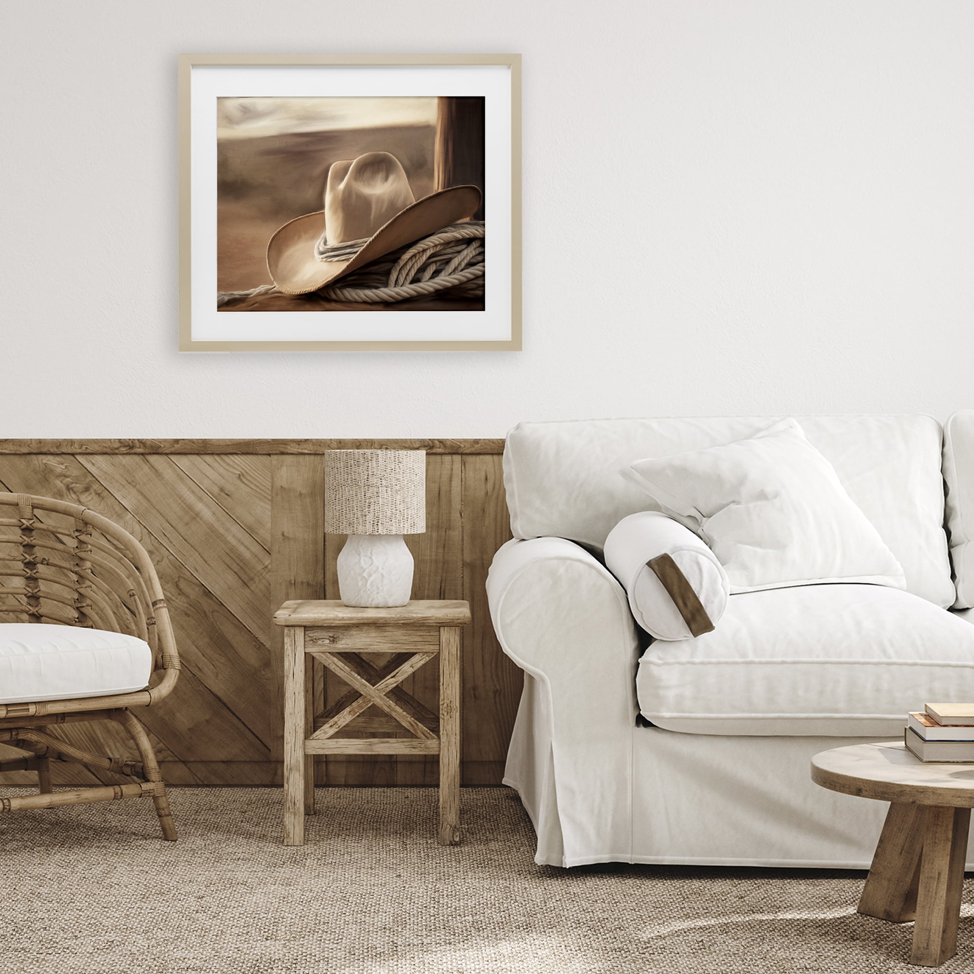 Stupell Industries White Cowboy Hat Birch Framed Print Under Glass, design by Kim Allen