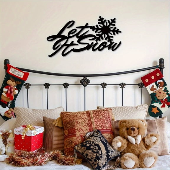 Let It Snow  Iron Wall Sculpture - Artful Snowflake Themed  for Living Room, Front Door & Corridor Snowflake Metal Sign for Christmas Festive Vibe Ideal Housewarming Gift Festival Decoration.