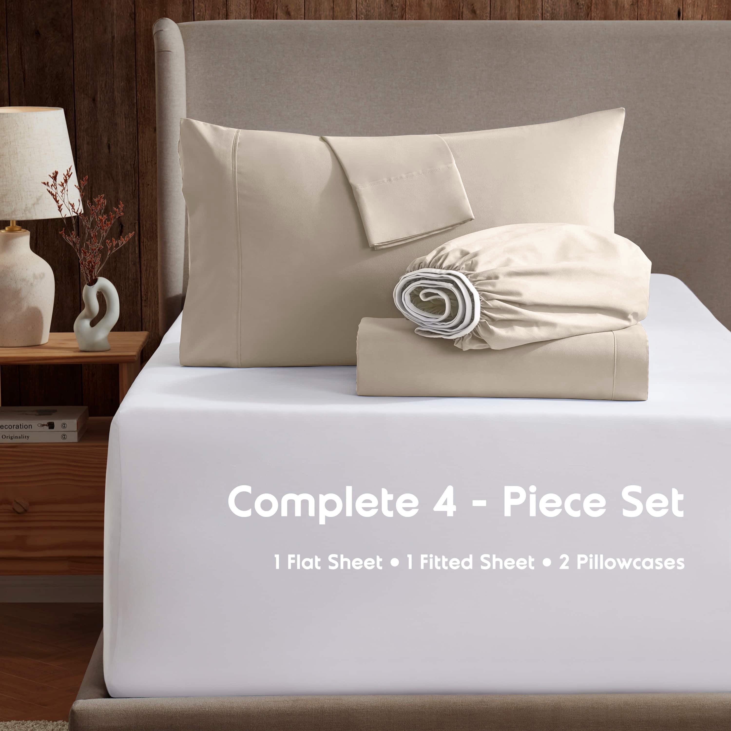 LammaLoe Extra Deep Pocket California King Sheets Set, 4 Piece, Fits 18"-24" Mattress, Breathable & Extra Soft Bed Sheets, Beige Cream