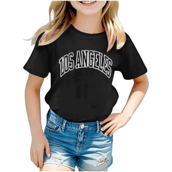 AJTQTH Kids Summer Stylish Tees Toddler Casual Lightweight Clothes Outfits Boys Girls Unisex Letter Novelty Printed Tshirts Long-Sleeved Round Neck Tops Black 9 Years