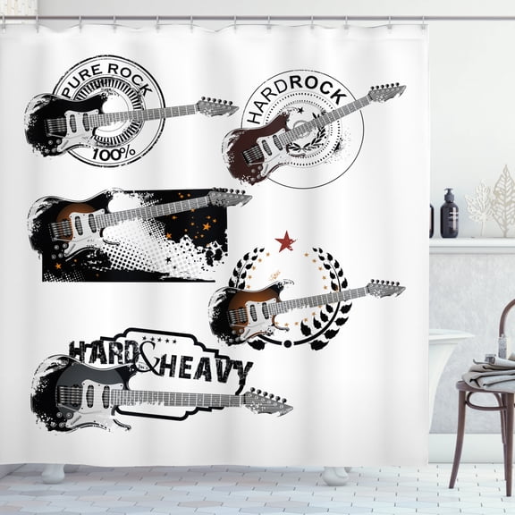 Ambesonne Rock Music Shower Curtain, Electric Guitars, 69"Wx70"L, Multicolor