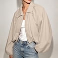 thumbnail image 4 of Unir Collared Zip Up Casual Bomber Jacket for Women, Balloon Sleeve Cropped, Thick Durable Polyester Everyday Outerwear, 1 Piece, S-L, 4 of 6