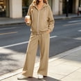 thumbnail image 2 of vdgthytj Womens Sweatsuits 2 Piece Set Full Zip Drawstring Hooded Jackets Wide Leg Pants Fall Winter Athleisure Tracksuits(X-Large,Khaki), 2 of 7