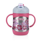 Nuby 2 Handle Stainless Steel Cup with No Spill Soft Spout, Pink