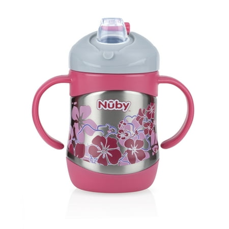 Nuby 2 Handle Stainless Steel Cup with No Spill Soft Spout, Pink