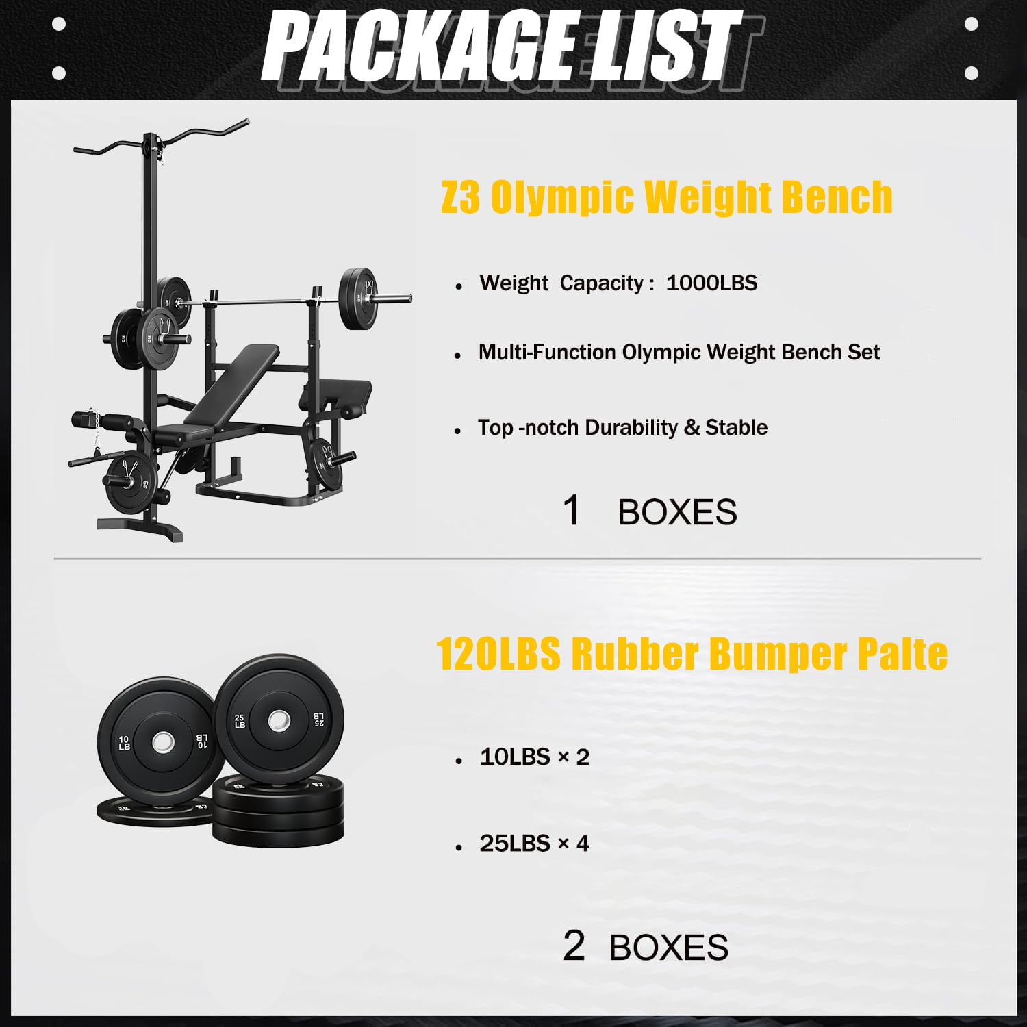 900LBS Olympic Weight Bench,9 in 1 Multifunction Strength Training Bench with Leg Extension, Preacher Curl Pad and LAT Pulldown for Home Gym with 120lb Weight Plates,Black