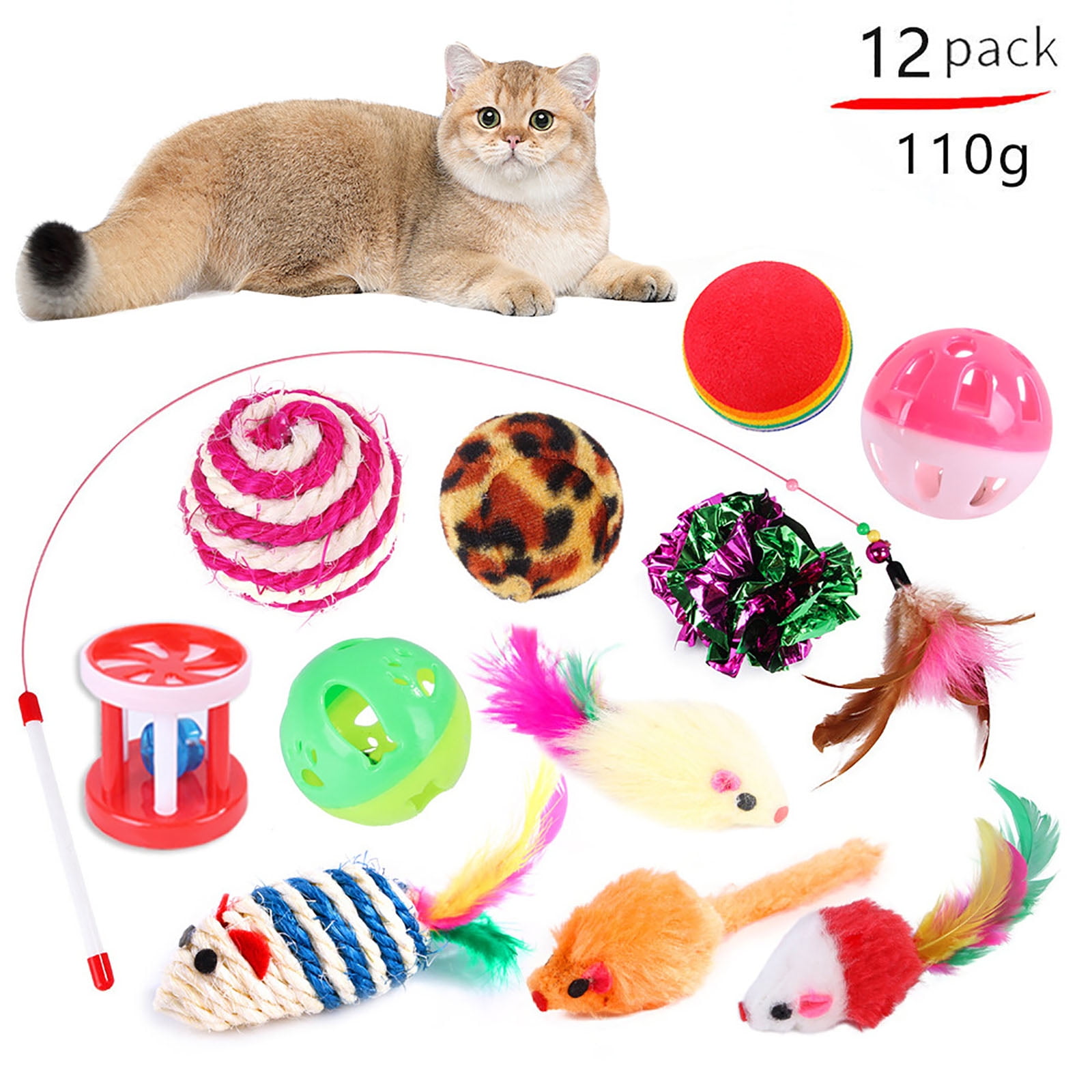 FunChaos 12 Pack Cat Toys for Indoor Cat, Interactive Kitten Toy