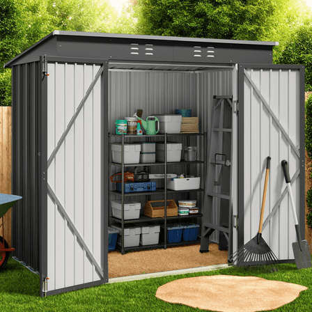 6x4 FT.  Storage Shed with Double Doors for Outdoor Garden & Backyard, Dark Gray