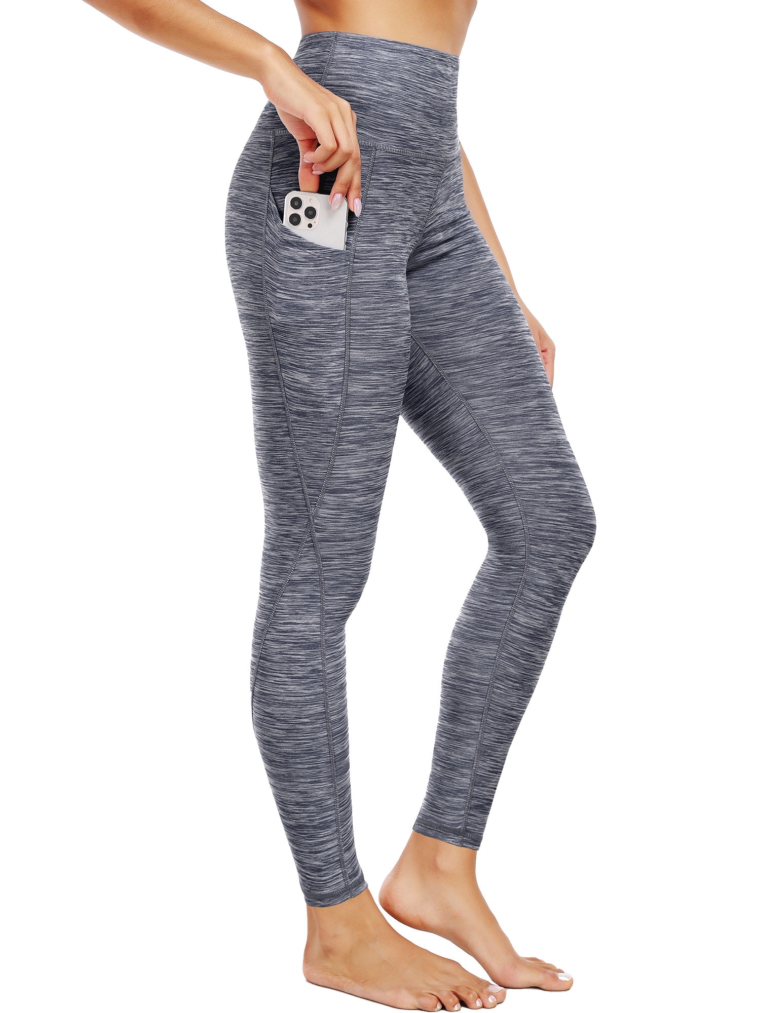 NELEUS Womens Yoga Leggings Ankle High Waist Tummy Control with Side Pocket,Black+Gray,US Size S