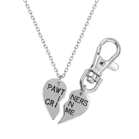 Lux Accessories PAWtners In Crime Partners Best Friends BFF Pendant Necklace Matching Dog Tag Collar (Best Friend Tag Feet)