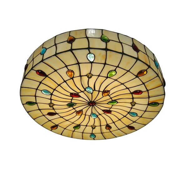 Stained Glass Ceiling Light, 18" Vintage 3-Light Flush Mount Light for Home Decoration