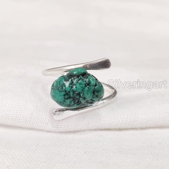 Natural Turquoise Ring, Rough Turquoise Ring, December Birthstone, Cross Band Ring, 925 Sterling Silver, Womens Ring, Christmas, Thanksgiving, Handmade, Statement Jewelry, Rough Gemstone Jewelry