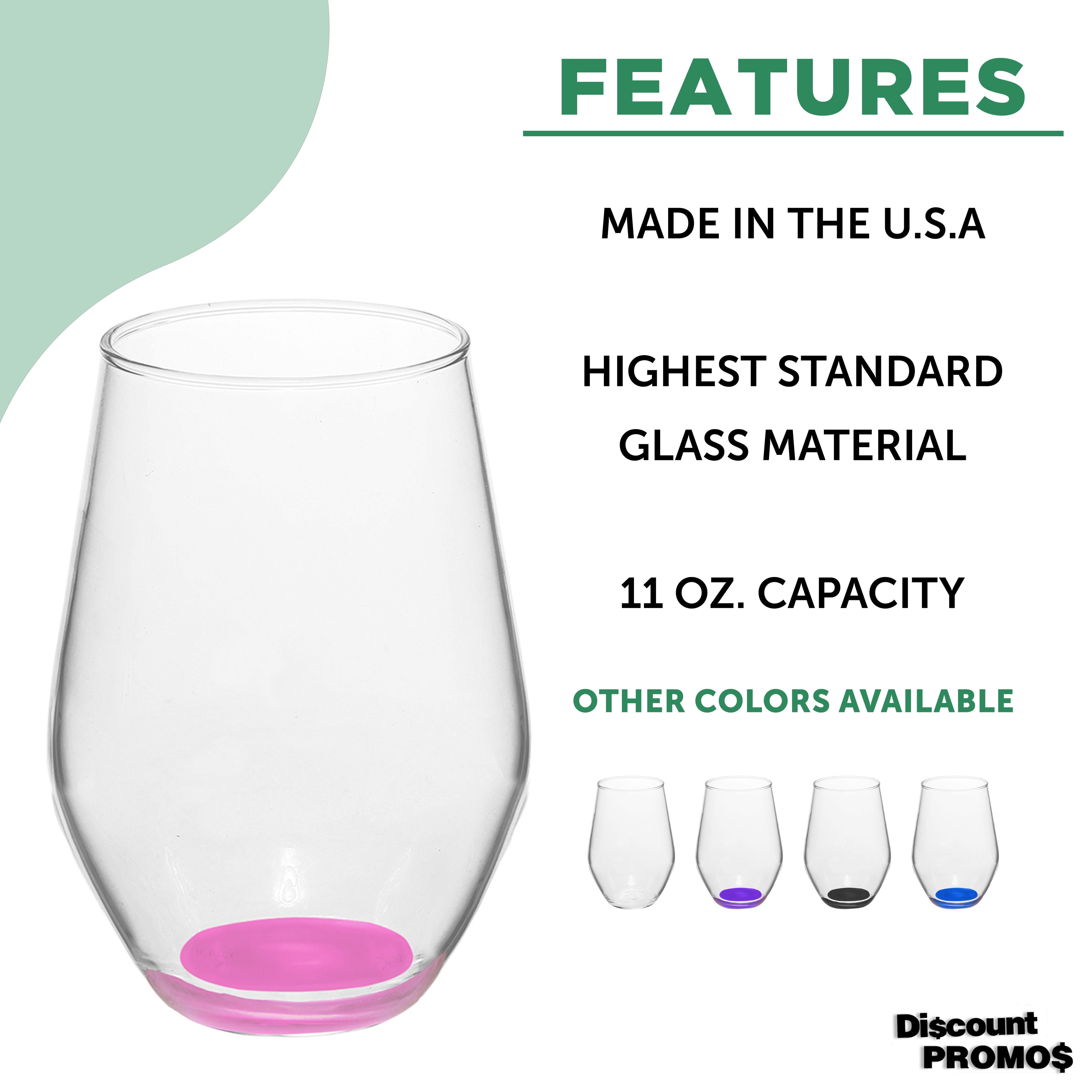 Concerto Stemless Wine Glasses 11 oz. Set of 12, Bulk Pack - Restaurant Glassware, Perfect for Red Wine, White Wine or Cocktails - Pink