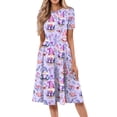 thumbnail image 2 of Minjewel Women's Easter Print Dress, Round Neck Short Sleeve Casual Midi Dress, Loose Fit Floral Spring Church Dress, Garden Party, Brunch Outfit,Purple L, 2 of 8