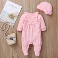 thumbnail image 2 of MuZeFu Rompers for Baby Girls Long Sleeve Newborn Infant Baby Girls Solid Ruffles Floral Romper Jumpsuit+Hat Outfits Sets, 2 of 9