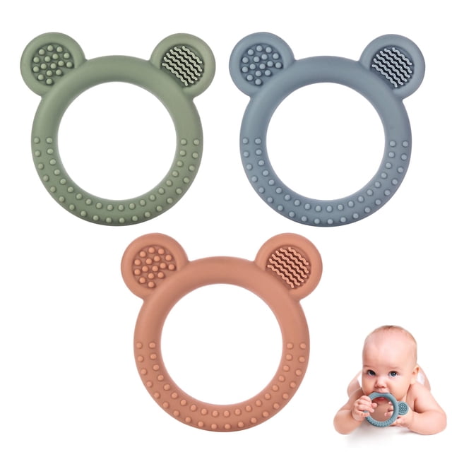 Anillo de silicona Teething Toys Eascrozn Bear para bebés de 0 a 12 m
