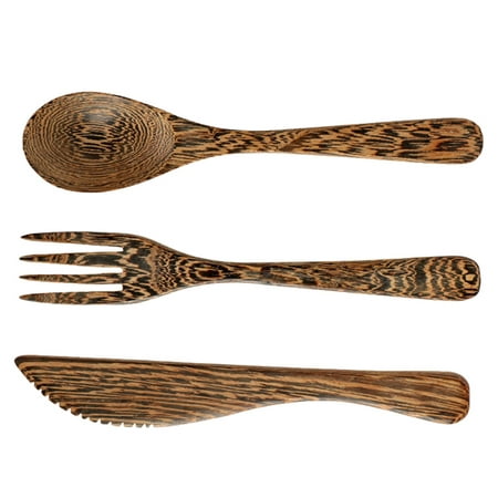 

1 Set 3Pcs Wooden Tableware Kit No Paint No Wax Cutlery Kit Spoon Fork Knives Kit