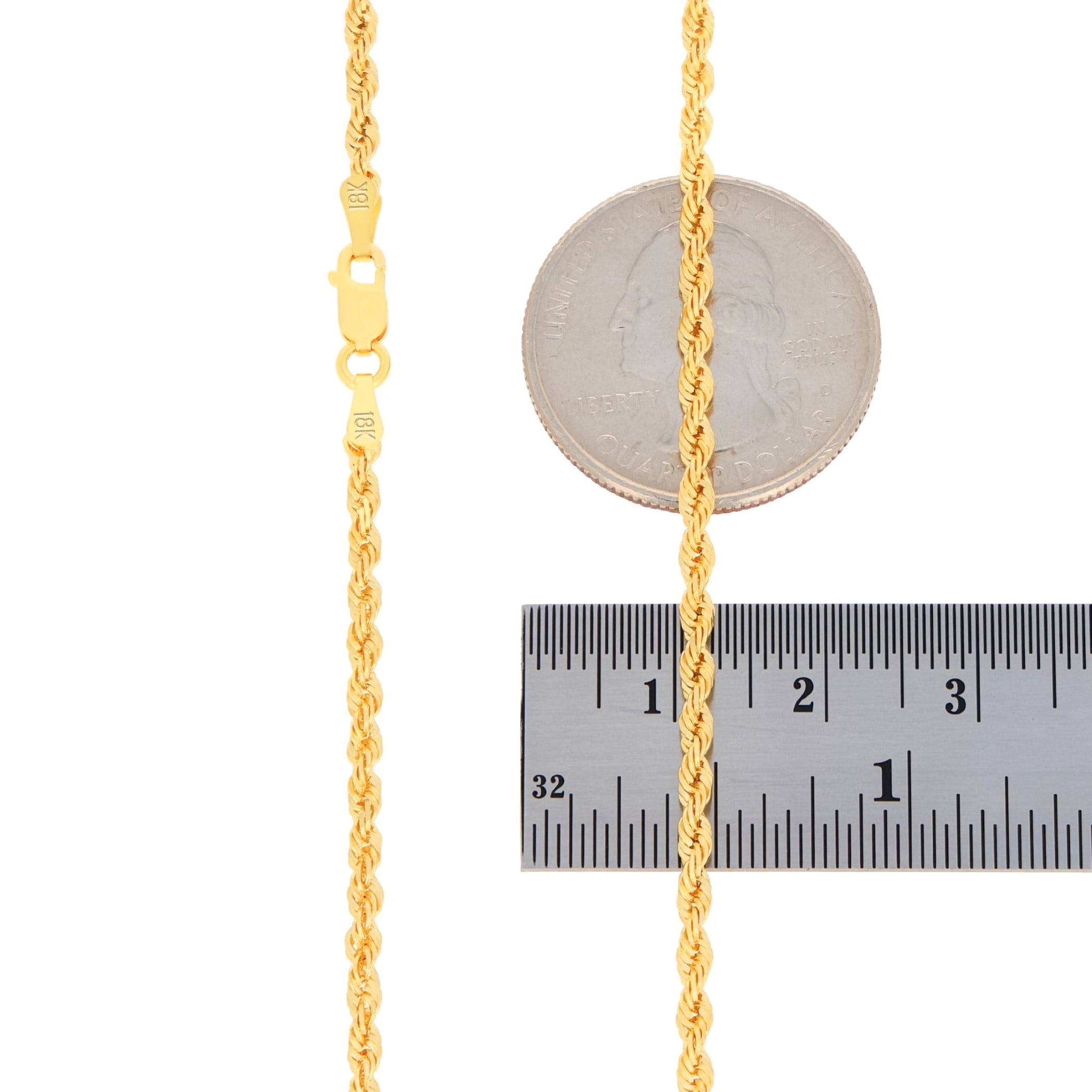 Nuragold 18k Real Yellow Gold 2.5mm Rope Chain Diamond Cut Necklace (16"-26") Italian Jewelry for Men & Women