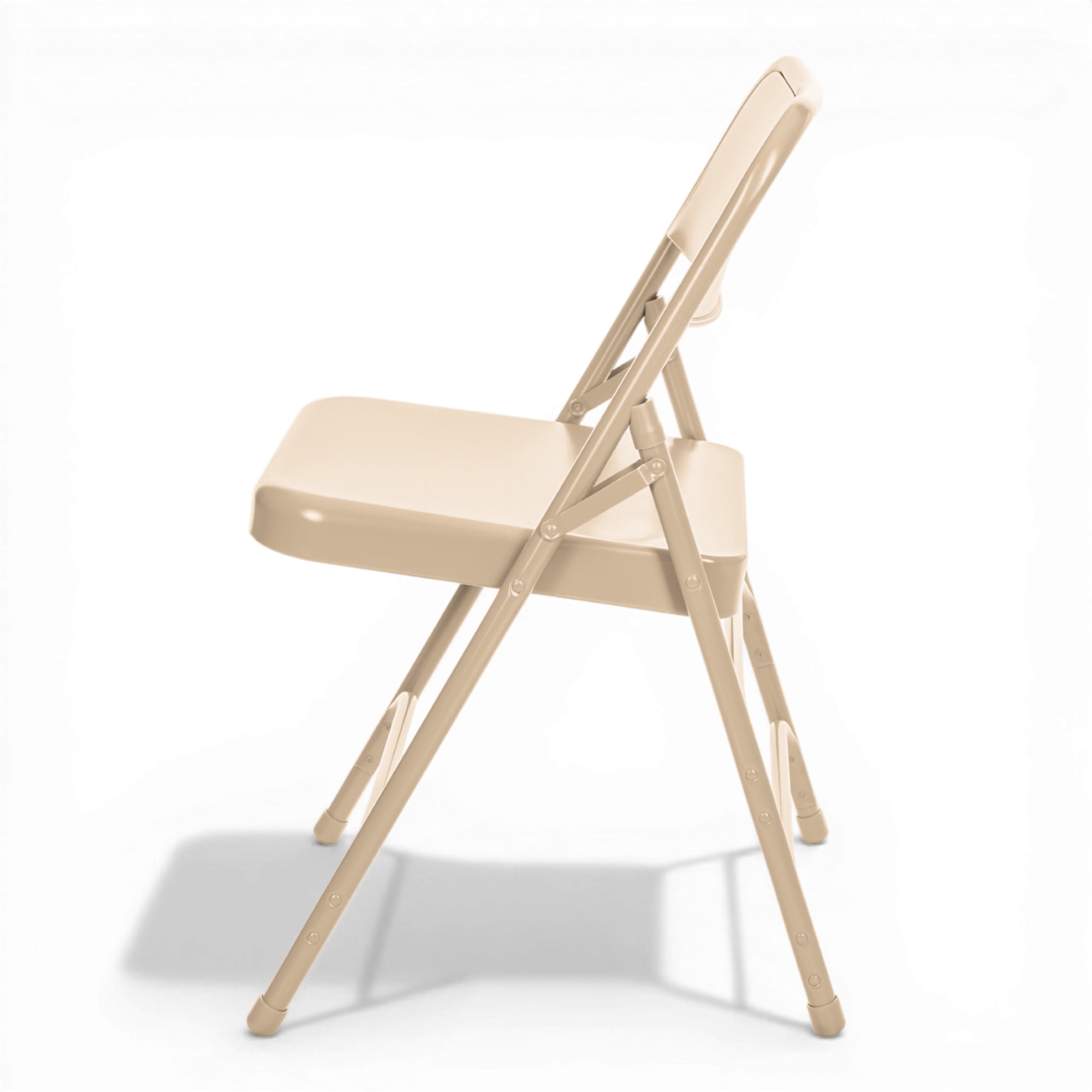Hampden Furnishings Bernadine Collection All Metal Triple Brace Folding Chair, Beige, Pack of 4