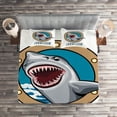thumbnail image 2 of Ambesonne Cartoon Quilted Coverlet 3 Pcs, Feed Me Words Shark, Queen Size, Multicolor, 2 of 2