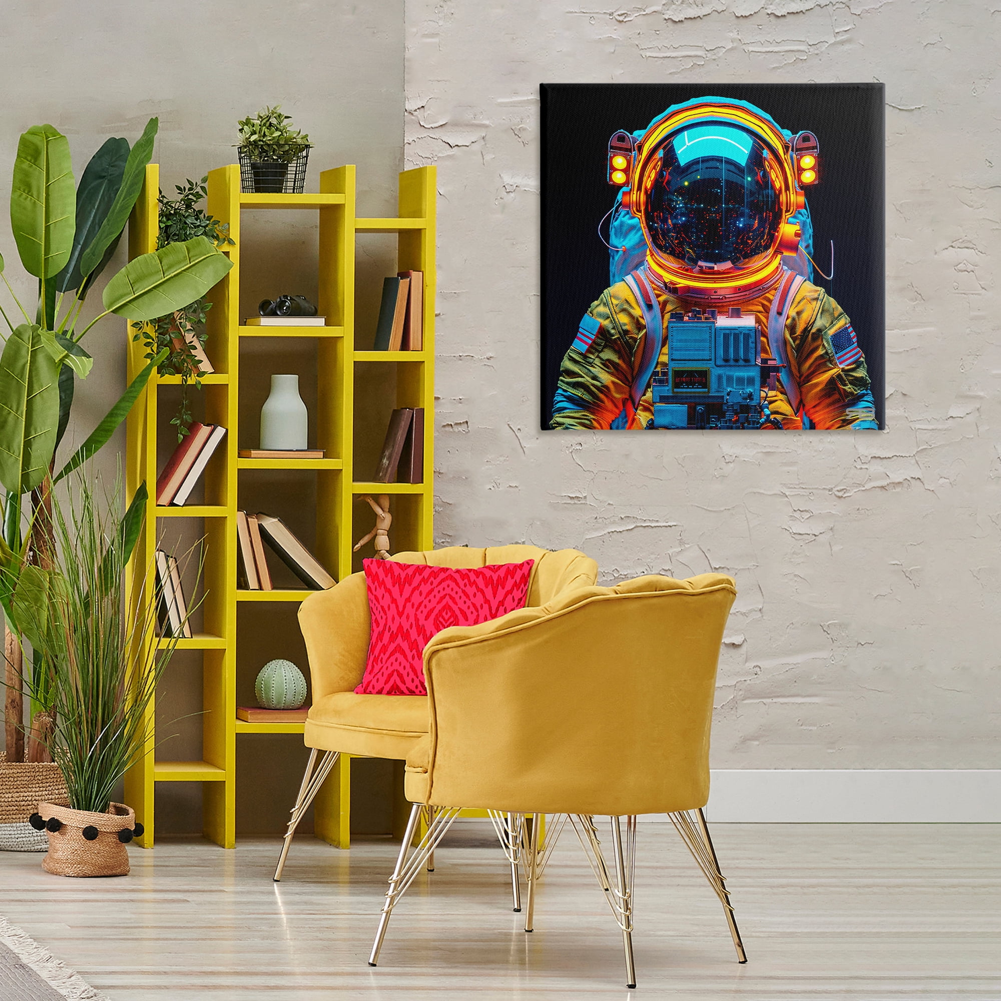 Stupell Industries Astronaut with Reflective Helmet Astrology & Stars Painting Wrapped Canvas Art Print Wall Art, 30 x 30