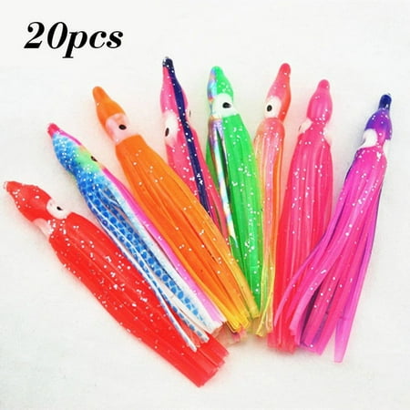 20 Pcs Artificial Octopus Squid Soft Fishing Lures Baits Saltwater Mixed Colorss